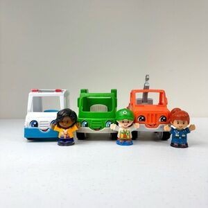Little People Vehicle Set Lot of 3 with Matching Figures Ambulance, Garbage, Tow